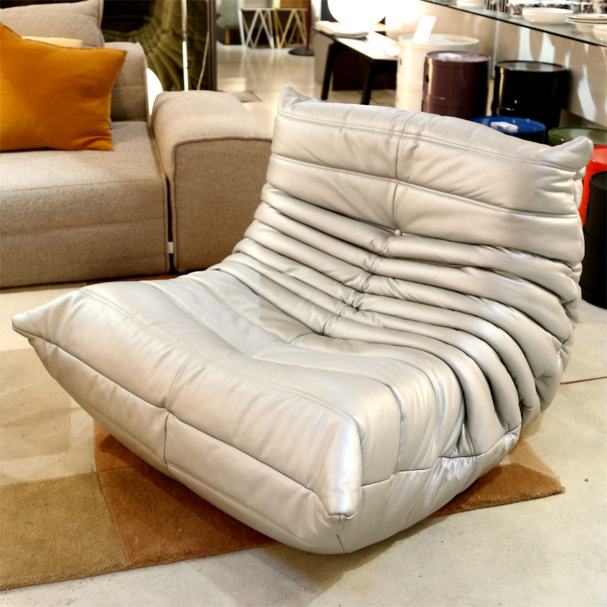 Togo Fireside Chair - Diva Leather Silver Fauve 33001