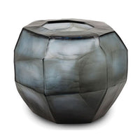 The Guaxs Cubistic Vase Indigo-Smoke Grey is a faceted, geometric mouth-blown glass vase with a glossy smoky gray finish and angular design, handcrafted in Germany and shown against a white background.