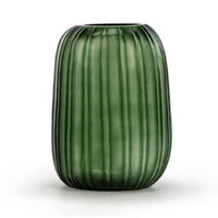 The Erongo Vase by Guaxs is a tall, cylindrical green vase featuring a matte finish and vertical ridges, shown against a plain white background.