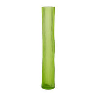 The Tube Vase, Light Green by Guaxs is a tall, cylindrical vase made from mouth-blown green glass with a smooth yet subtly uneven handmade finish, crafted in Germany and shown upright against a white background.