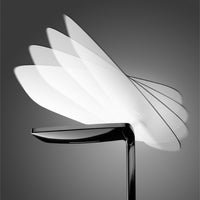 Ex-Display Lightwing Floor Light, White with a slender stem and a translucent, wing-like shade shown in multiple overlapping positions suggesting motion.