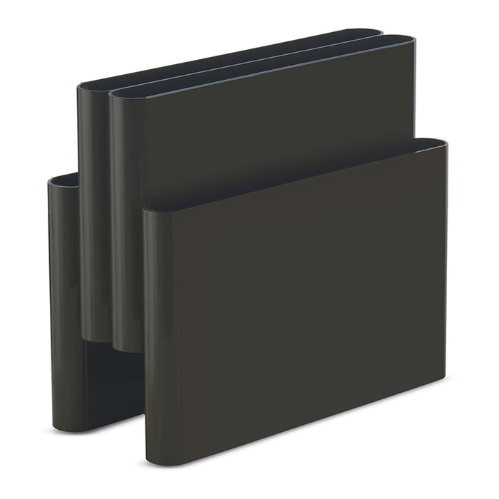 The Kartell Magazine Rack is a modern, black, three-slot organizer with a glossy finish and mid-century Italian-inspired design—ideal for storing documents or magazines vertically on your desk or shelf.